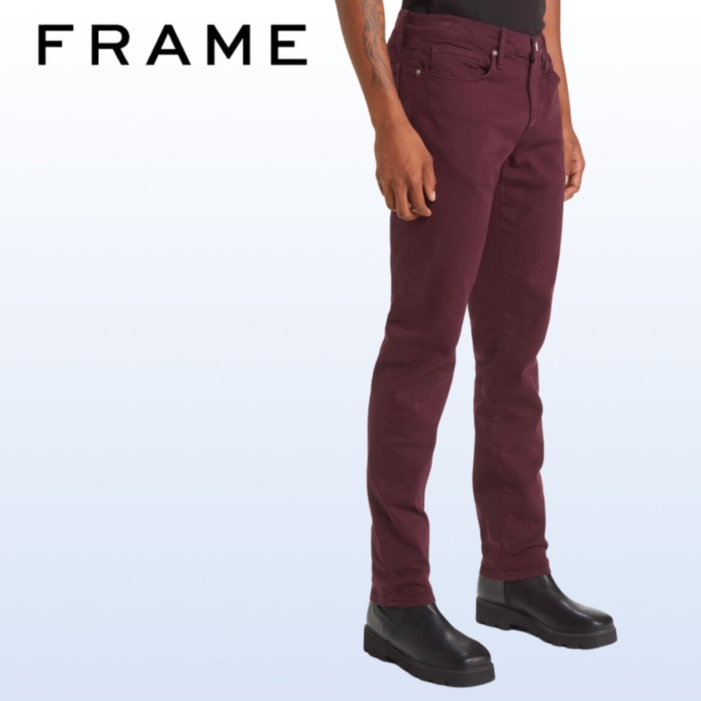 FRAME Men's L'Homme Slim Fit Jeans in Garage Maroon - 36 - Picture 3 of 14